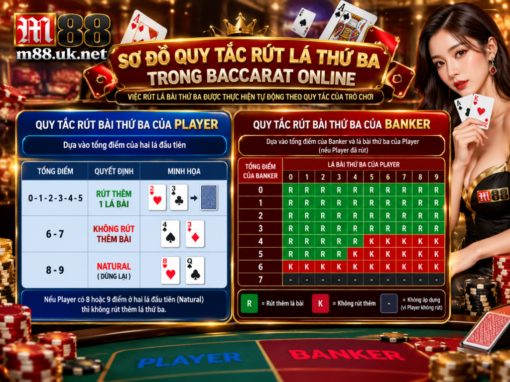 Sơ đồ quy tắc rút lá bài thứ ba của Player và Banker