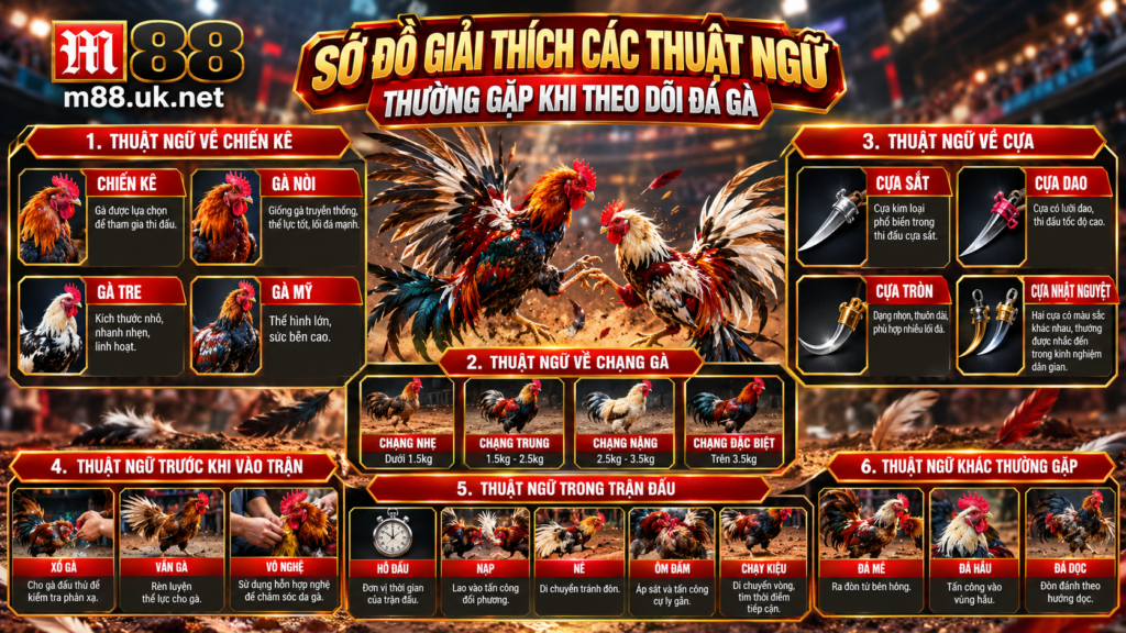 Sơ đồ giải thích các thuật ngữ thường gặp khi theo dõi Đá Gà