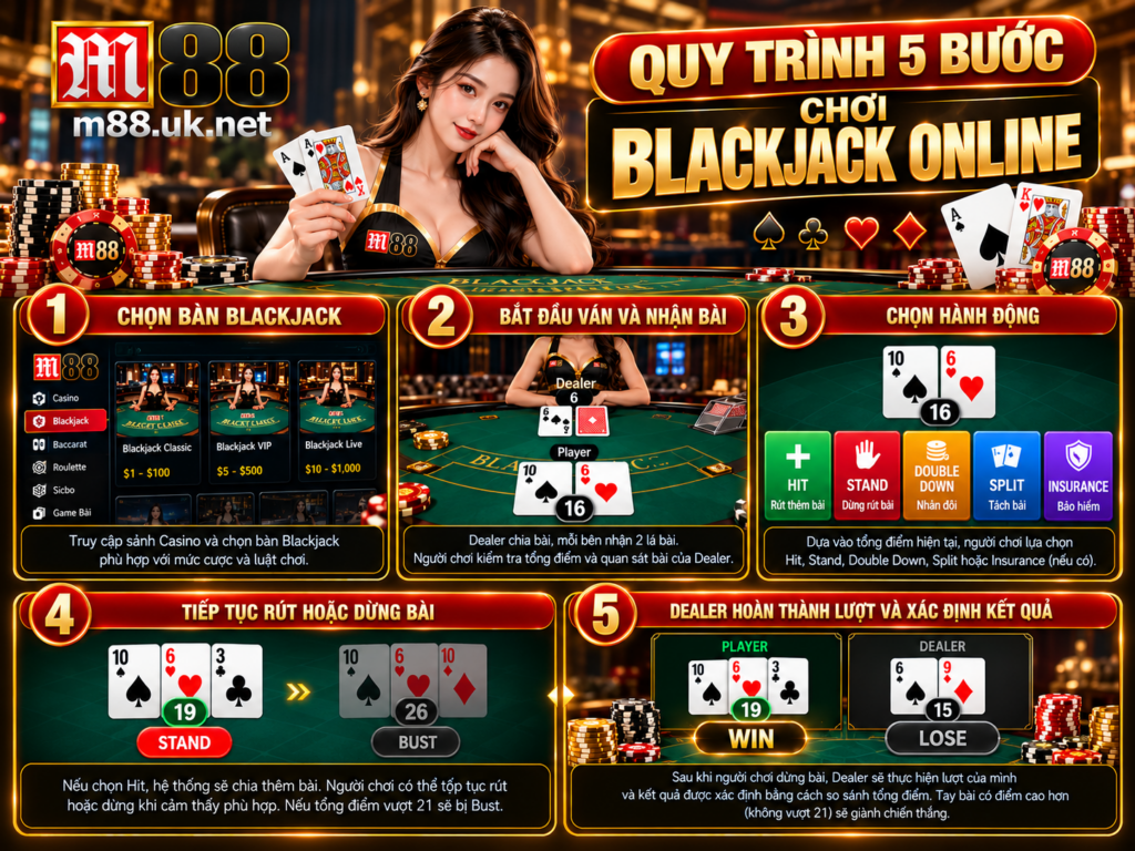 Quy trình 5 bước chơi Blackjack Online