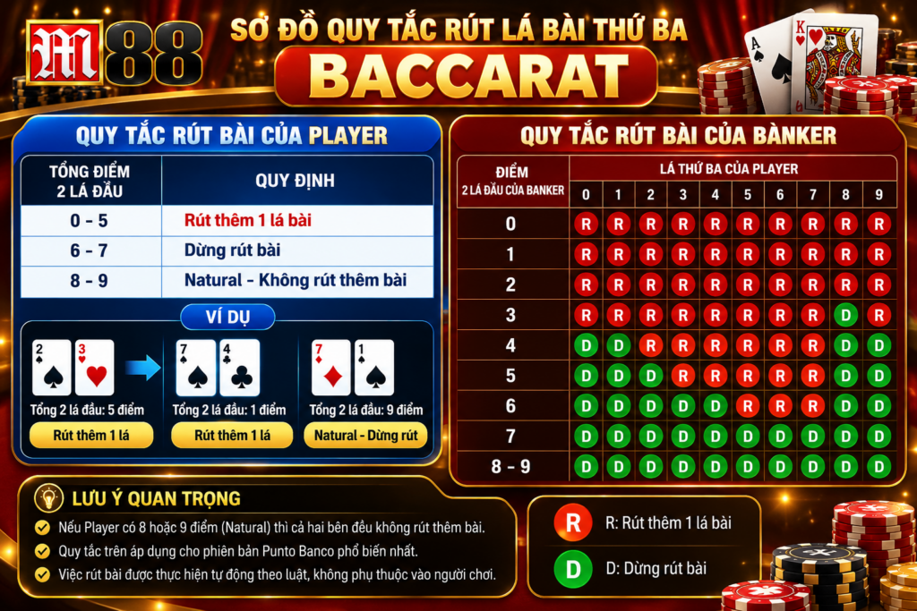 Sơ đồ quy tắc rút lá bài thứ ba của Player và Banker