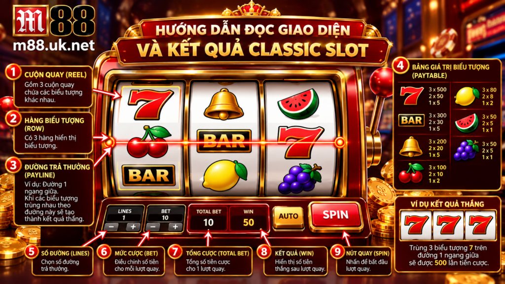 Hướng dẫn đọc giao diện và kết quả Classic Slot