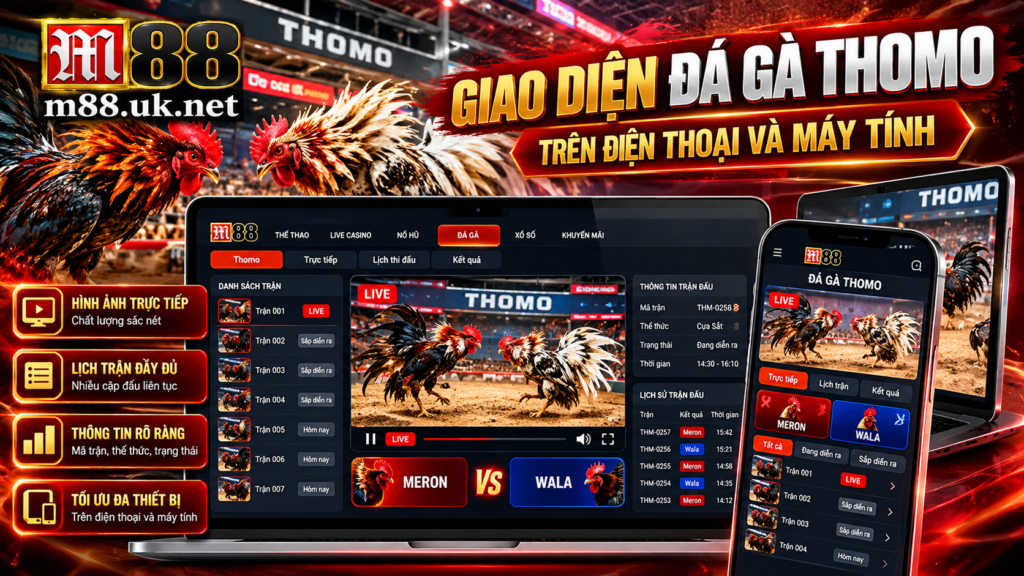 Giao diện Đá Gà Thomo trên điện thoại và máy tính