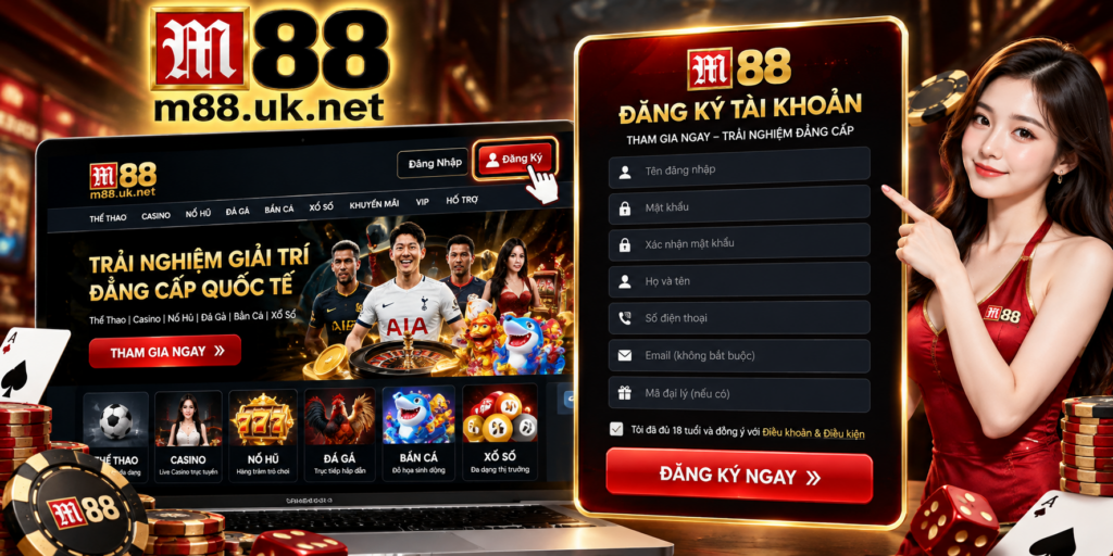 Giao diện tổng quan khu vực Đăng Ký M88