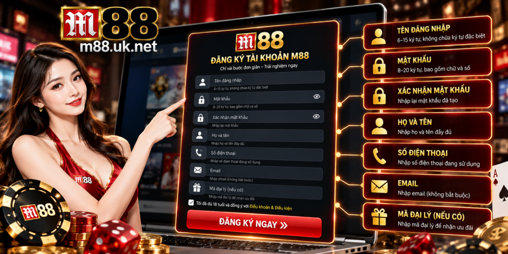 Các trường thông tin cần điền khi đăng ký M88