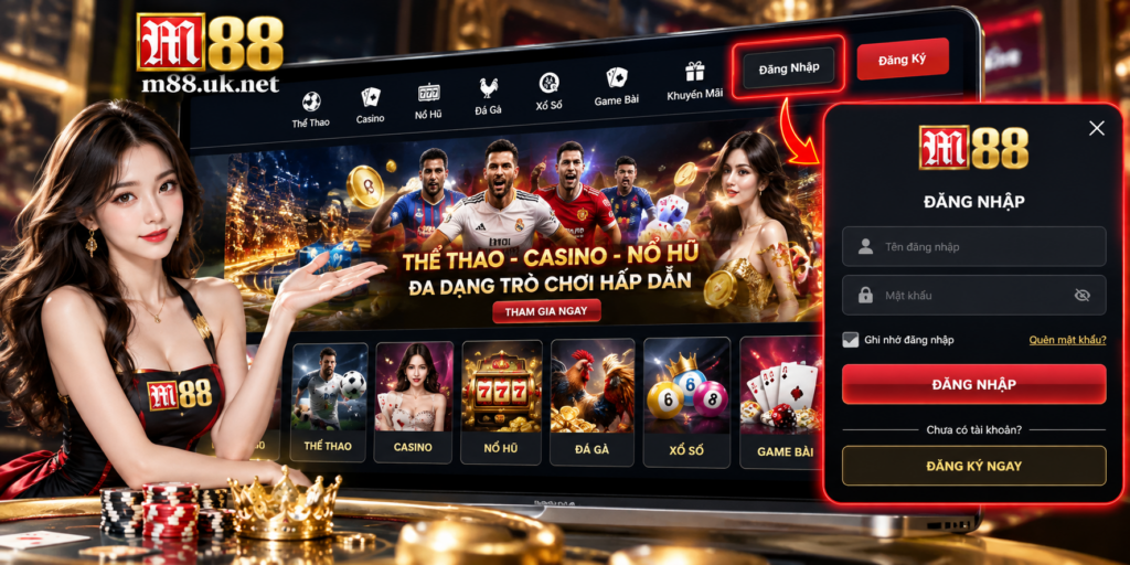 Giao diện tổng quan khu vực Đăng Nhập M88
