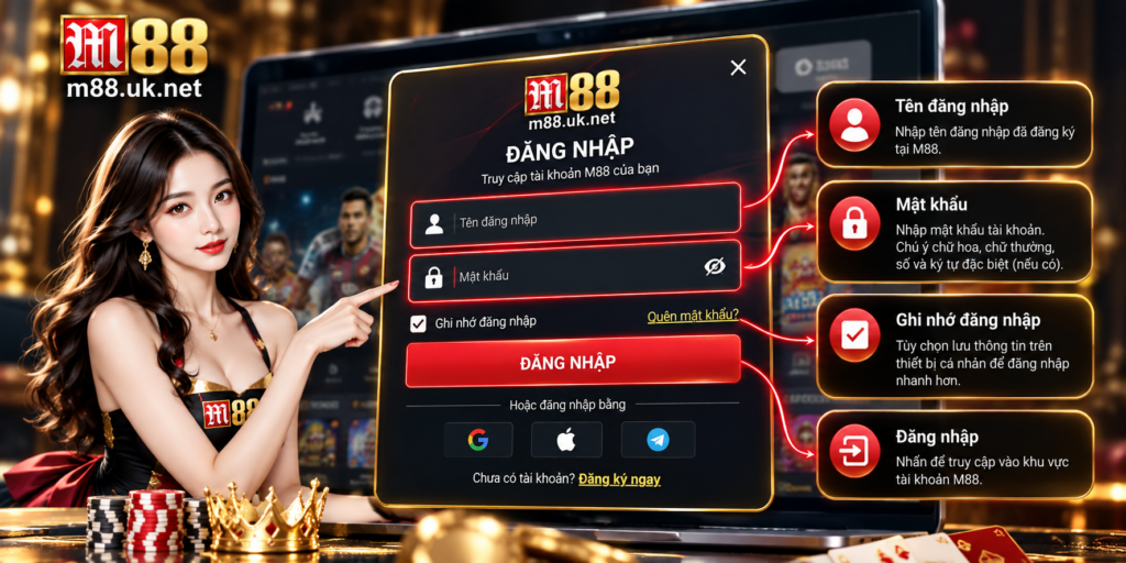 Các trường thông tin cần nhập khi đăng nhập M88