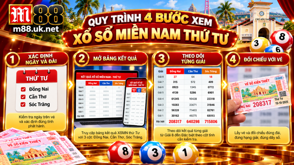Quy trình 4 bước xem Xổ Số Miền Nam Thứ Tư