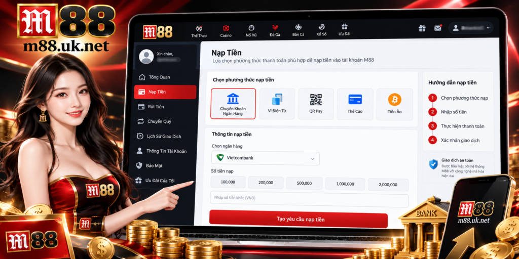 Giao diện tổng quan khu vực Nạp Tiền M88