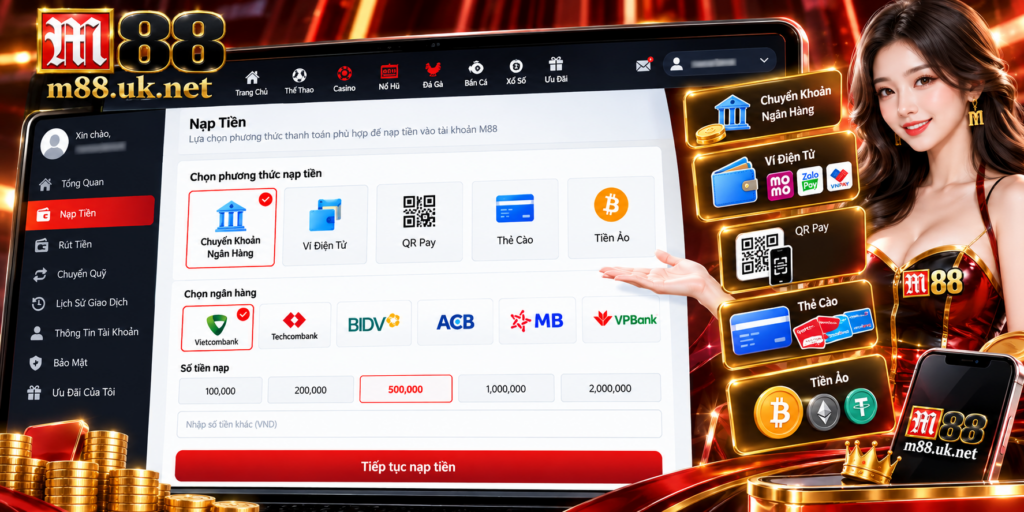 Các phương thức Nạp Tiền M88 trên giao diện giao dịch