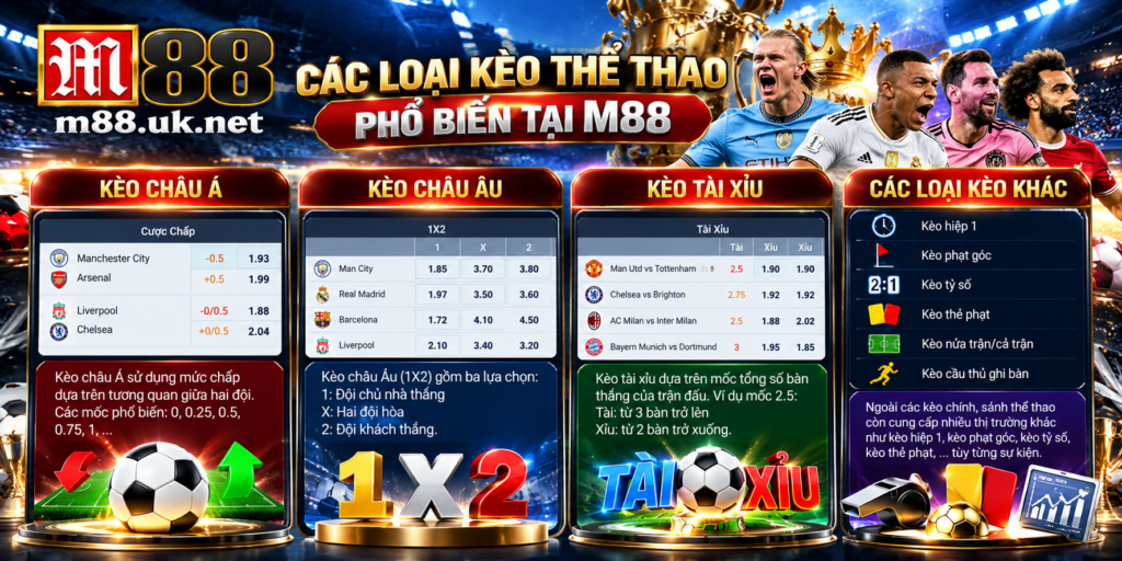 Các loại kèo thể thao phổ biến tại M88