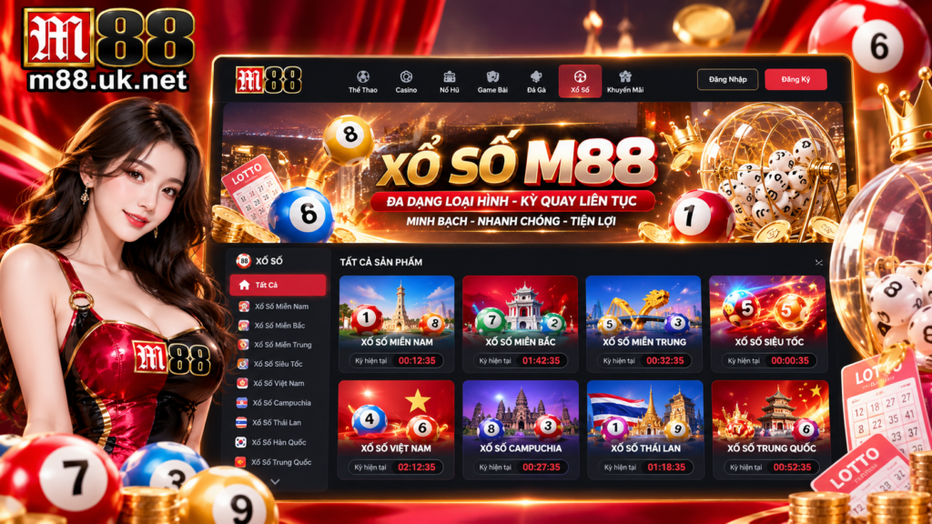 Giao diện tổng quan sảnh Xổ Số M88