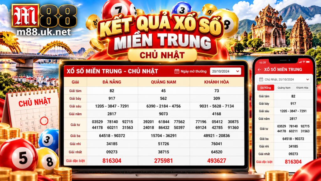 Giao diện bảng Kết Quả Xổ Số Miền Trung Chủ Nhật