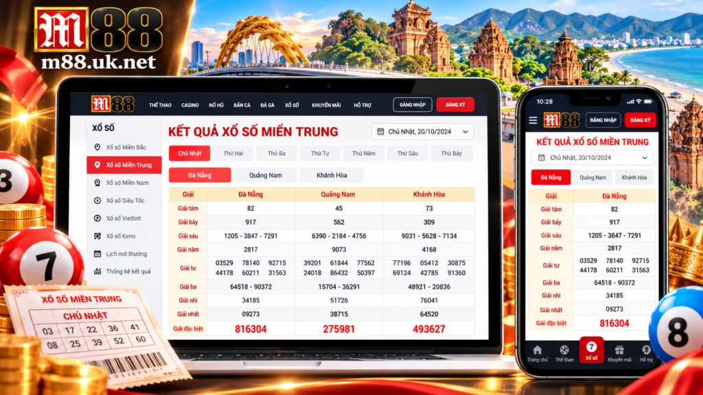 Giao diện tra cứu Xổ Số Miền Trung Chủ Nhật trên điện thoại và máy tính